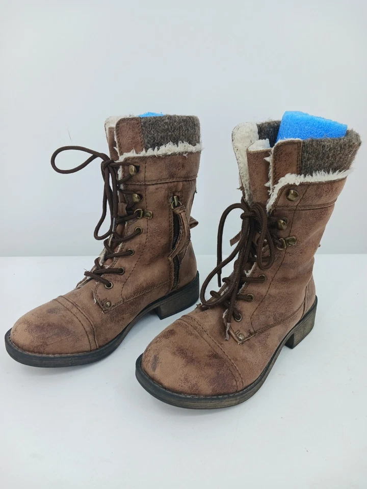 Botas de combate Roxy para mujer talla 6 marrón gamuza piel sintética media pantorrilla tacón bajo invierno Foto 2 de 4