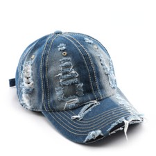 Men Distressed Ripped Wash Denim Baseball Cap Adjustable Trucker Hiking Hat Chic