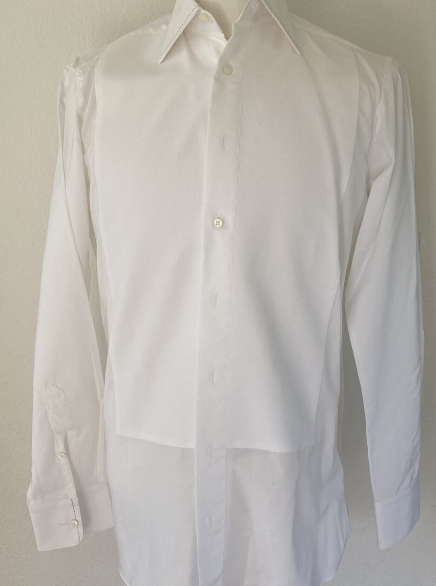 Zilli Tailored-Fit White Cotton Dress Shirt with Stitch 15 (Eu 38