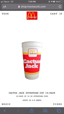 Travis Scott x McDonalds Cactus Jack Styroportasse (10er Pack) - Vorbestellung*