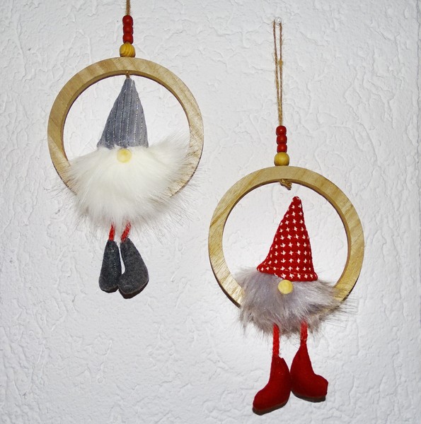 "2Er Set Stoff Wichtel \"Swing\" Im Holz-Ring*HäNger Fellbart Gnom*Zwerg*Deko-Figur"-image