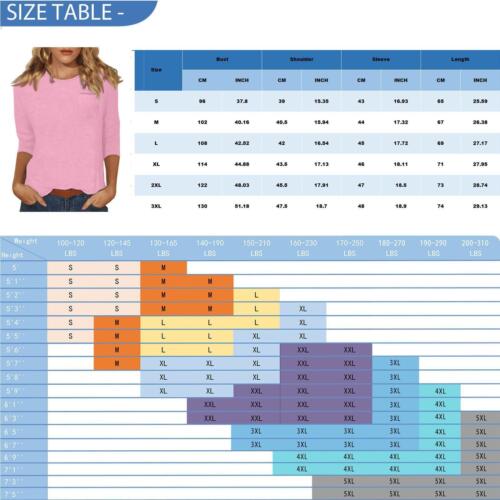 Women's Solid Crew Neck Tops Plus Size 3/4 Sleeve Casual T Shirt Blouse Tee Tops - Picture 6 of 19