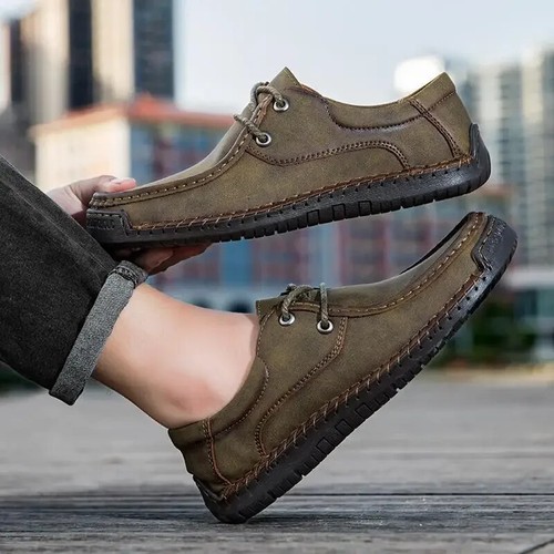 Men's Breathable Casual Flats Soft Shoes Outdoor Genuine Leather Moccasin Shoes - Picture 3 of 13