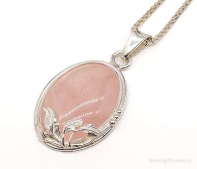 Sterling Silver Large Rose Quartz Pendant Vintage Large 35ct Rose