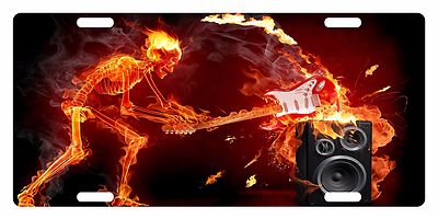 ROCK & ROLL Custom License Plate MUSIC Emblem Skull Fire Version | eBay