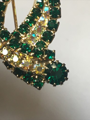 Vintage Green & Clear Rhinestones Marquise Shaped Brooch - Unmarked - Picture 6 of 10