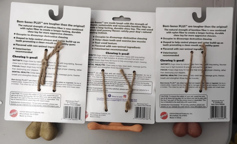 Paquete de 3 juguetes masticables duraderos para perros Ethical Pet de Bam-Bones Plus combo mediano  Foto 2 de 2