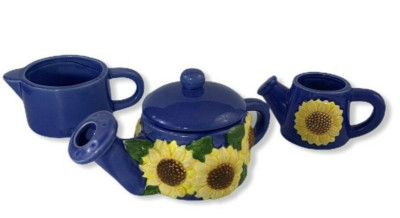 Vintage Tea Set Sunflower Three Piece Hand Panted