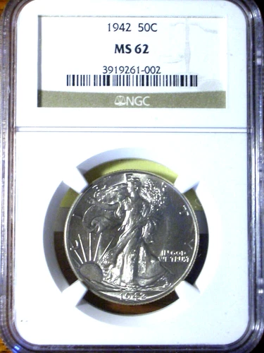 BRILLIANT 1942 MS62 .50C WALKING LIBERTY - NGC