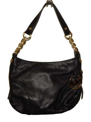 Michael Kors Black Pebbled Leather Shoulder Bag Gold Hardware NEW NWOT