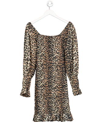 Ganni Brown Shirred Leopard Print Mini Dress UK 6 | eBay UK