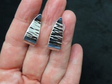 Vintage Silver Tone Hammered Hoop Pierced Earrings