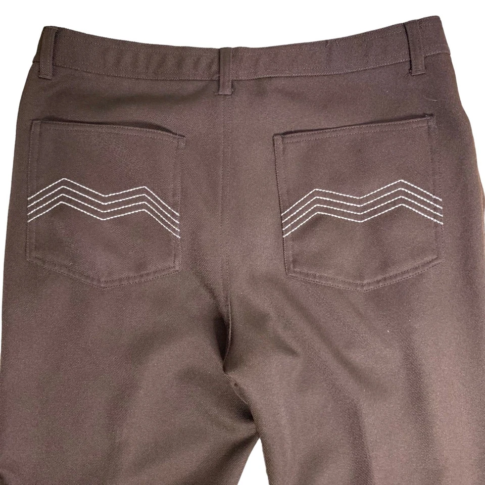 Pantalones Vintage Años 70 Para Hombre Talla 34 Marrón Pierna Recta Poliéster Bolsillos Bordados Foto 2 de 4