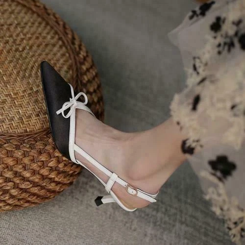 Damenschuhe Pfennigabsatz-Pumps Schleife Sandalen Fersenriemen spitz zulaufend Mode - Bild 11 von 27