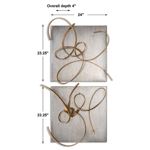 Silver Gold Metal Abstract Wall Squares Set/2 | Contemporary Modern - Picture 5 of 5