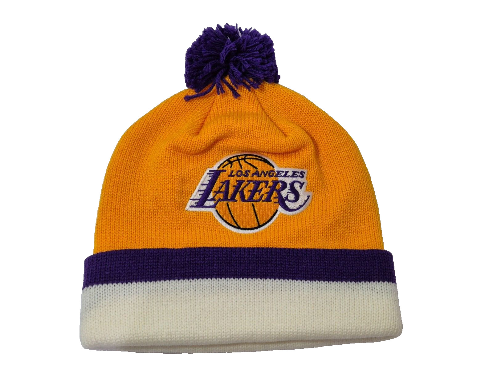 NBA Los Angeles LA Lakers Basketball Beanie Hat OSFM Mitchell & Ness Pom Pom