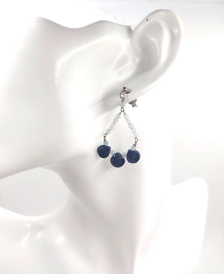 ORECCHINI IN ARGENTO 925 CON ACQUAMARINA E GOCCE DI LAPISLAZZULI PENDENTI - Immagine 4 di 4