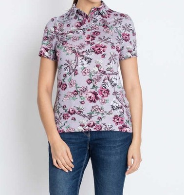 Poloshirt lila 34 Damen Kurzarm-Poloshirt mit floralem Druck flieder 8.9070
