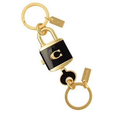 Coach Key and Lock Keyfob Bag Charm Gold Black Valentine Gift for