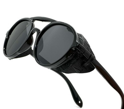 Men's Women Sunglasses Vintage Steampunk Side Shields Leather