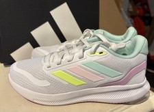 Adidas Run Falcon 5 J Youth Size 4.5 White Pink Green Yellow Running Sneakers