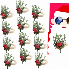 Christmas Napkin Rings Set of 12, Wood Napkin Holders with Artificial Pine for D