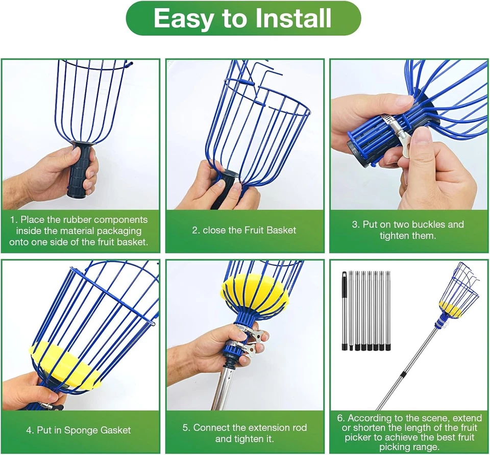 Poste recolector de frutas con cesta herramienta telescópica extensión varilla de recolección de frutas Foto 3 de 4