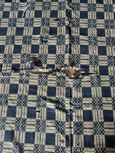 Antique 1800s Hand Woven Wool Linen Overshot Weave Reversible See Description - Picture 5 of 13