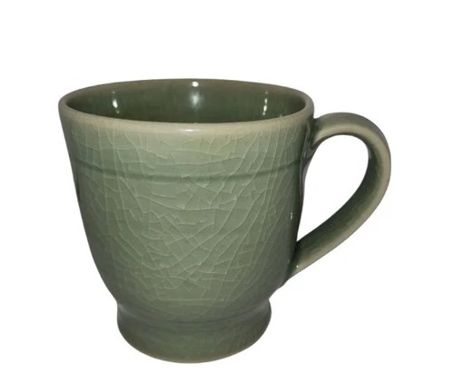 Vintage Crackle Glaze Mug 4.5" Celadon Green Pottery Coffee Tea Cup Handled