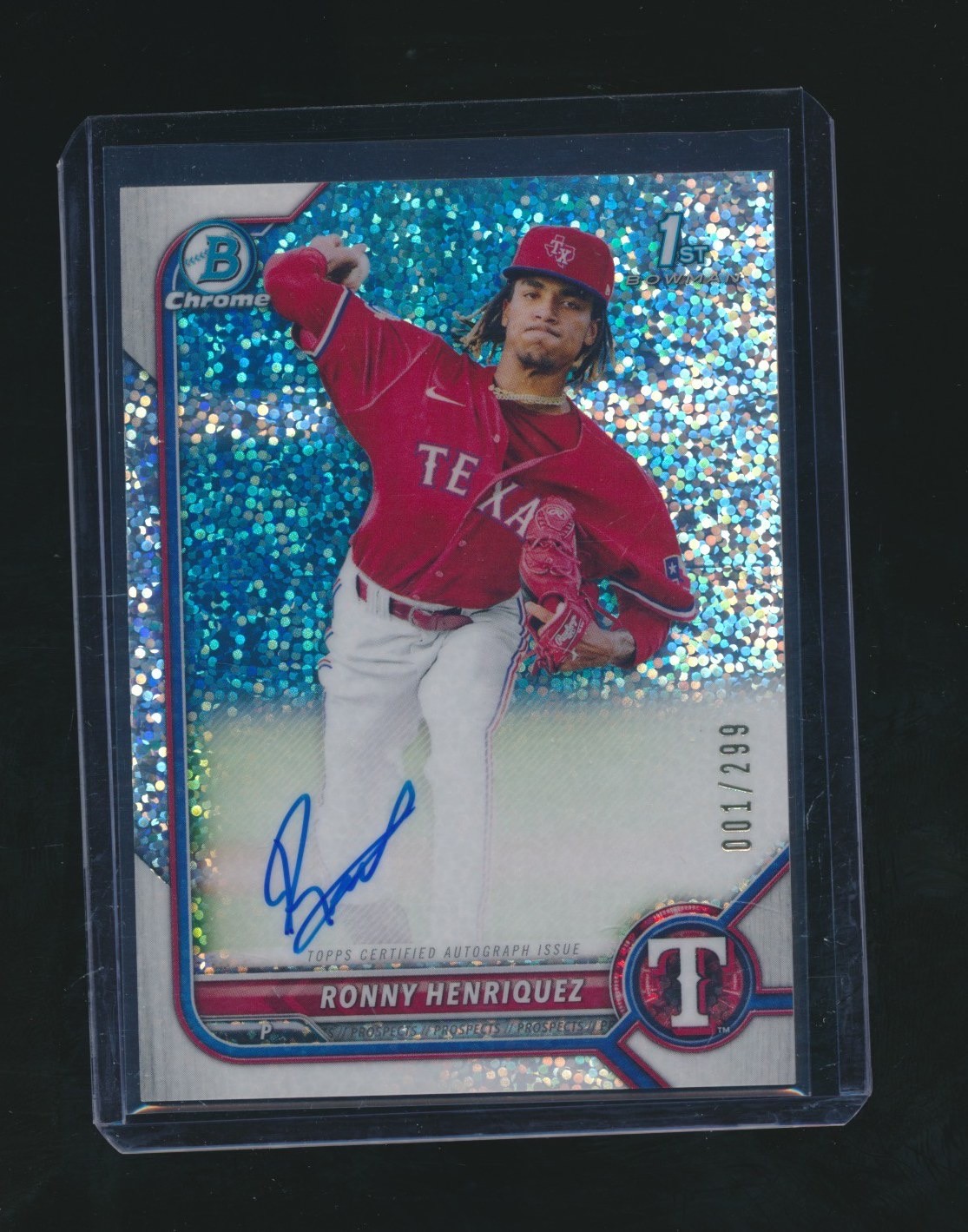 RONNY HENRIQUEZ 2022 BOWMAN CHROME 1ST SPECKLE REFRACTOR RC AUTO 001/299 #RH