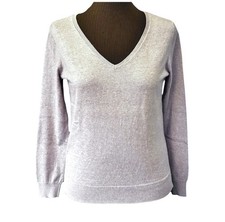 Loft Outlet V-Neck Cotton Sweater Sz M Beige Long Sleeve Pullover Capsule Piece