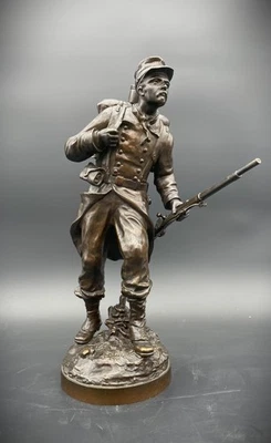 Buste militaire en bronze soldat au fusil Charles Anfrie 1833-1905 hauteur 38 cm - Photo 1/4