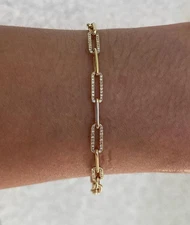 4 Ct Round Cut White Moissanite Paperclip Bracelet 14k Yellow Gold Plated