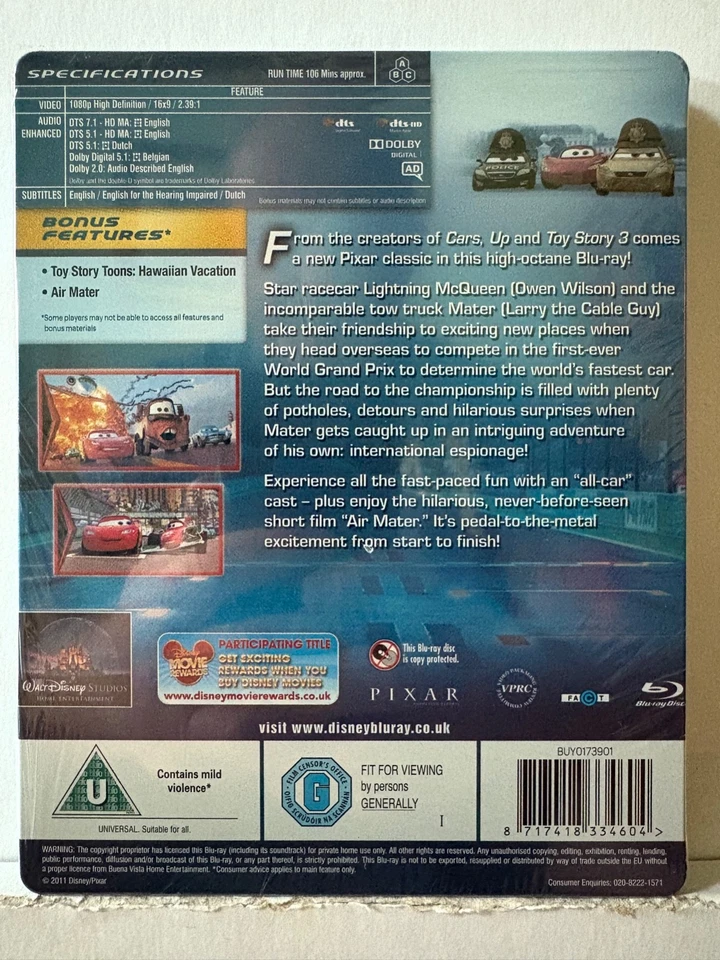 Disney's Cars 2 With Owen Wilson BluRay U L/E Steelbook New & Sealed 682G - Image 2 of 4