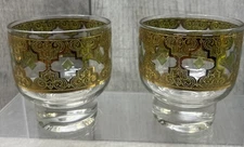 Vintage CULVER VALENCIA 22K Gold Set Of Two Cocktail / Rocks Bar Glasses 8oz