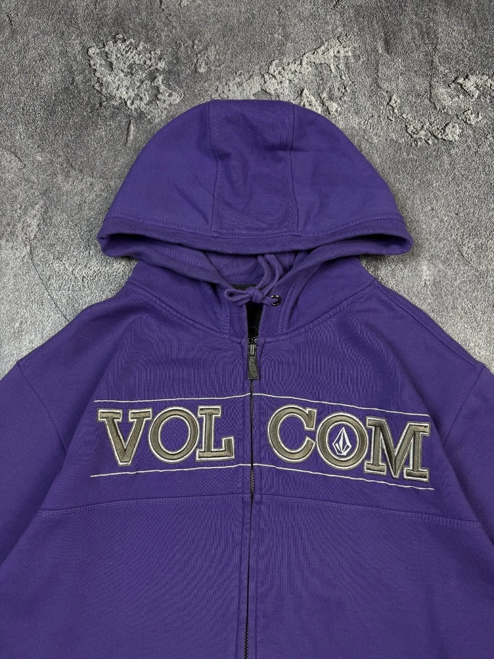 Y2K Volcom Zip Up Purple Spell Out Skateboarding 2000s Style Hoodie Sz M - Image 3 of 4