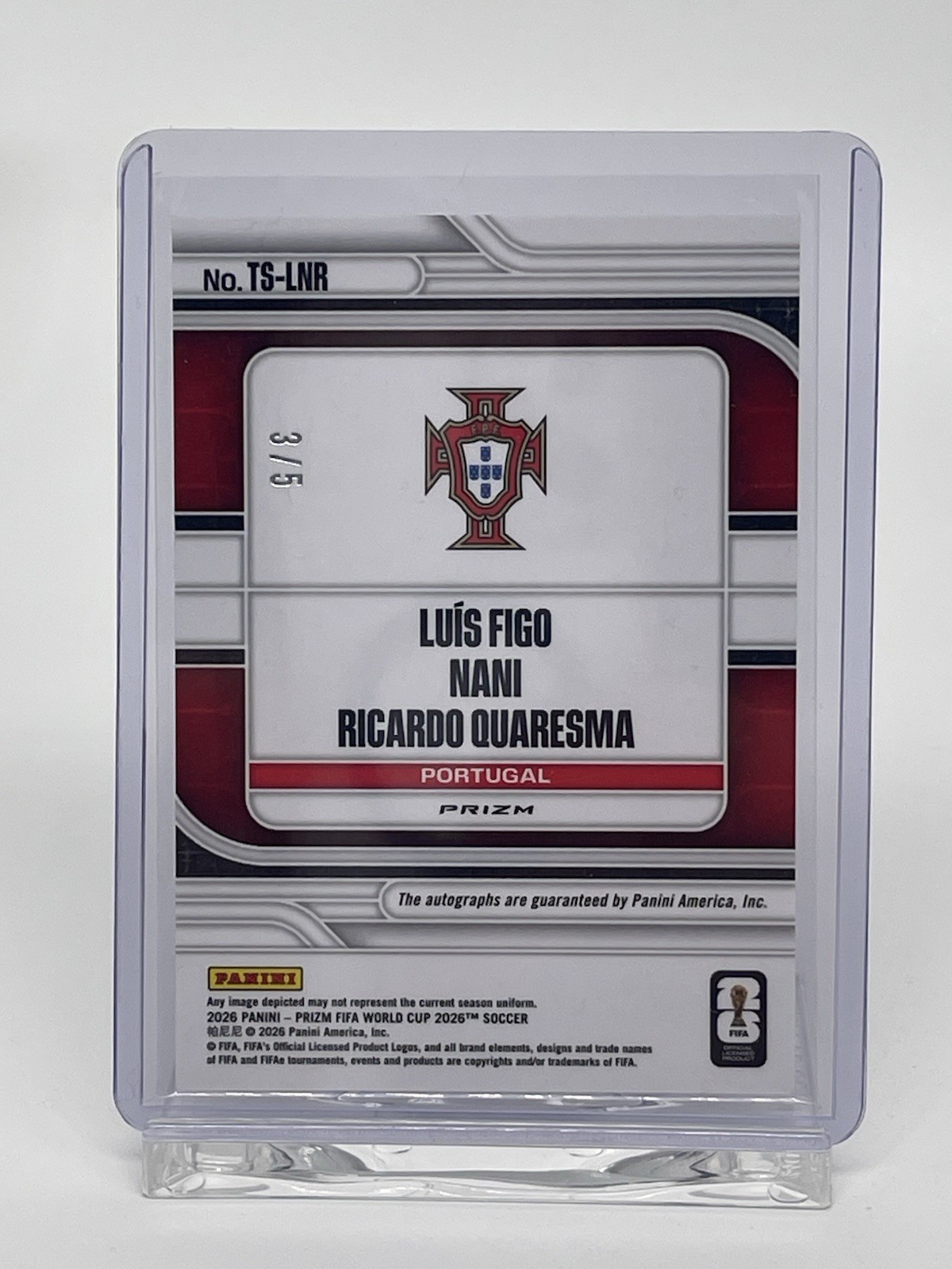 2026 Prizm FIFA World Cup True Blue Triple Auto Figo Nani Quaresma #3 /5 view 2