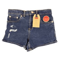 Levi's Mini Mom Short Girls 8 Regular Dark Blue High Rise Distressed Denim