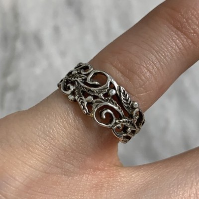 925 Sterling Silber Bandring Blatt Spirale Muster - Größe K