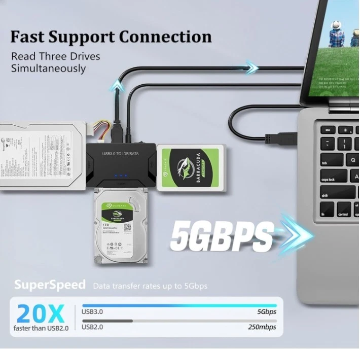 USB 3.0 to SATA IDE Adapter Hard Drive Reader External Ultra Recovery Converter - Image 4 of 4