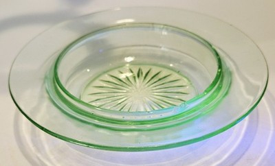 Green Strawberry Depression Glass Uranium Butter Dish Bottom U.S. Glass Co.  7''