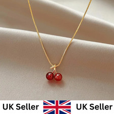 Wine Red Cherry Pendant Necklace for Women Acrylic Fruit Charm Gold Chain Gift