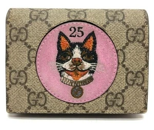 GUCCI Portefeuille BOSCO Compact GG Supreme Bifold Beige x Rouge Accessoires Femme