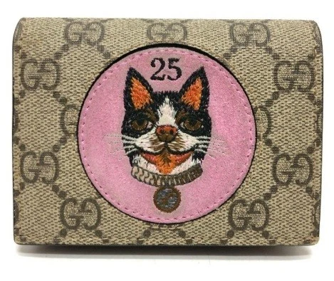 GUCCI Portefeuille BOSCO Compact GG Supreme Bifold Beige x Rouge Accessoires Femme