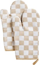 Beige Checkered Oven Mitts Heat Resistant, Vi...