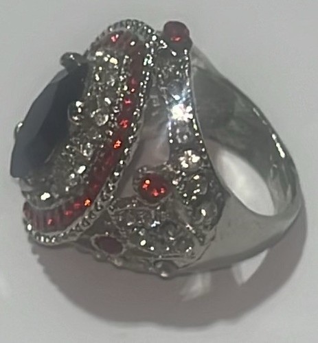 Size 9.5 Size 9 1/2 Red White Blue CZ'S Fashion Silver Tone Cocktail Index - Picture 3 of 7
