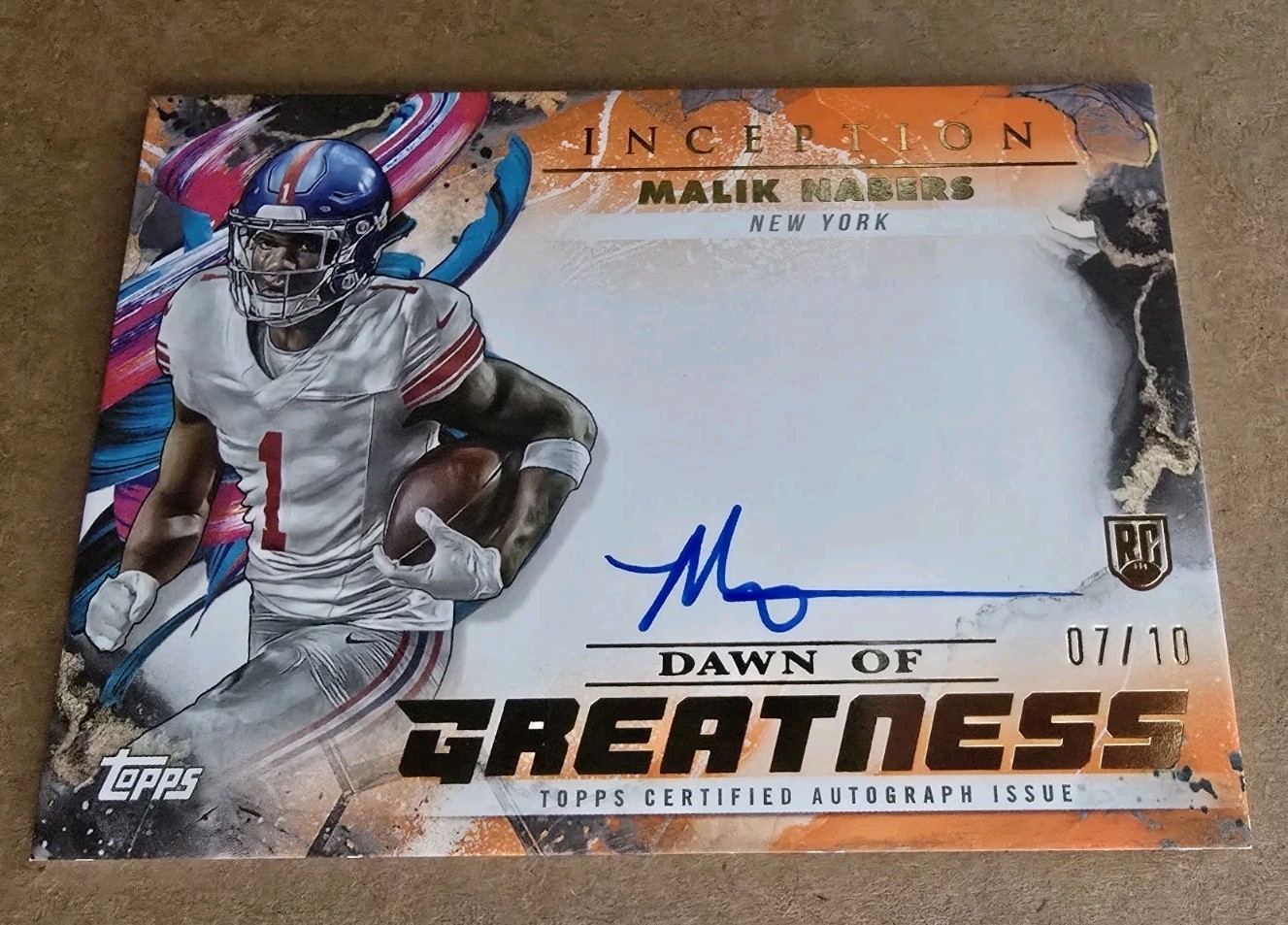 2024 Topps Inception Football Dawn of Greatness Malik Nabers #7/10 Auto Orange!