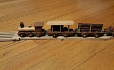 Vintage Wood Train Set Handmade Engine Caboose 5 Cars Foldable Tracks Small