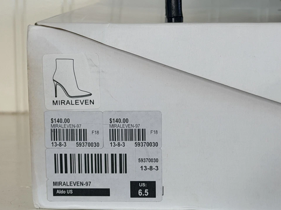 MIRALEVEN by ALDO Negro Cuero REAL, 4.25" Tacón Delgado Botas Botín Mujer’s 6.5 Foto 4 de 4