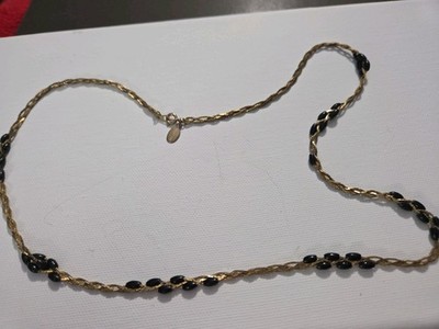 Park Lane Vtg. Goldtone Twisted Metal Necklace w/Black Beads